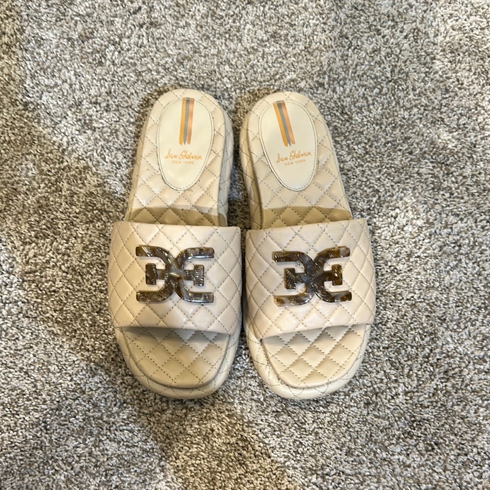 Sam Edelman Cream Quilted Slide Sandals